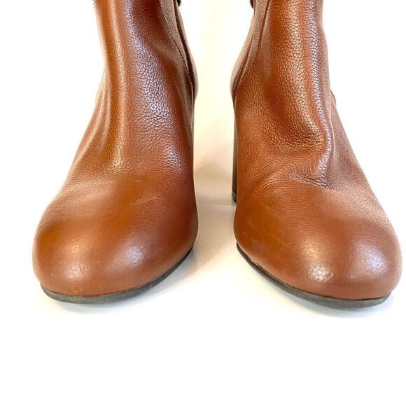 Nine West Nogettuff Ankle Boots Heels Leather Buckle Zip Closure Brown Camel 10 - Picture 4 of 11